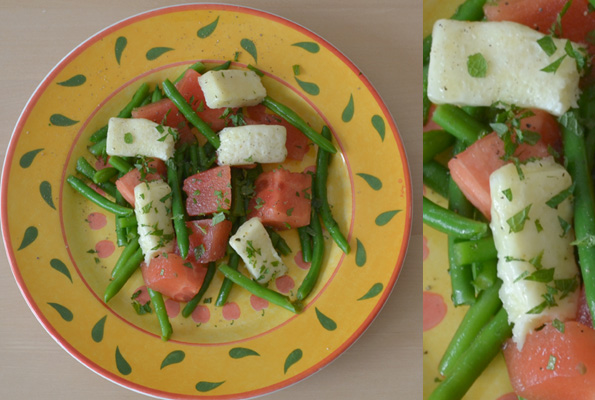 Salat med vandmelon halloumi og grønne bønner